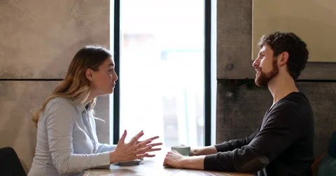Couple quarreling in cafe Stock Footage 83243167