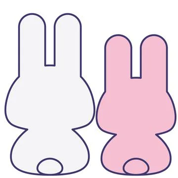 Couple of rabbits from behind. Flat design for poster or t-shirt. Vector Ilustração Stock
