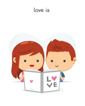 A couple read book together Stock Illustration