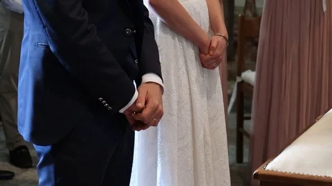 Couple ready to get married, hands close up, standing nervous during marriage Stock Footage 120746693