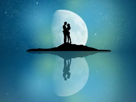 Couple reflected in the moonlight Stock Illustration