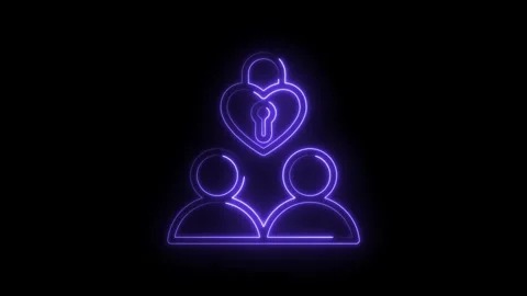 Couple relationship security lock heart icon neon glow on black background Stock Footage 333955277