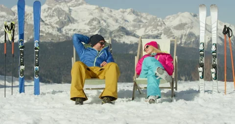 Couple Relaxing During Ski Break Stock Footage 139760513