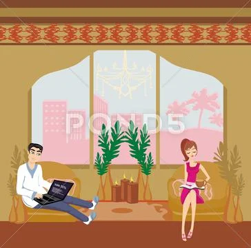 Couple relaxing at home Stock Illustration