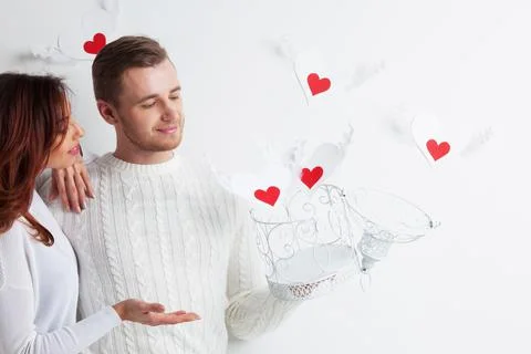 Couple releasing love valentines day Stock Photos