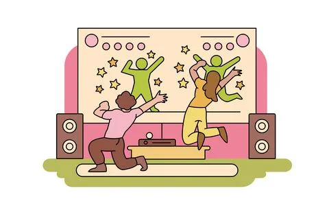 Couple repeat moves from screen Stock Illustration