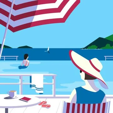 Couple In Resort Swimming Pool Vector Illustration Ilustração Stock