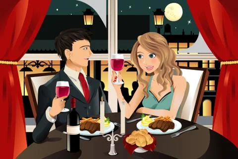 Couple in restaurant Illustrazione stock