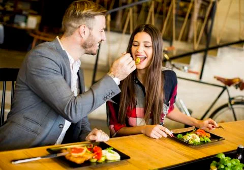 Couple in the restaurant Stock Photos