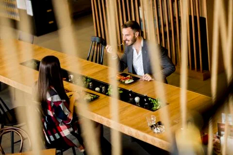 Couple in restaurant Stock Photos
