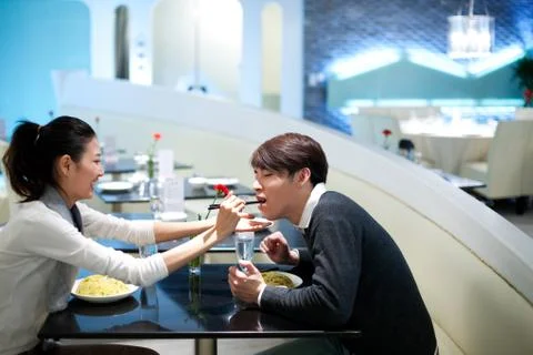 A couple at the restaurant Stock Photos