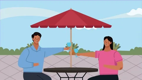 Couple in restaurant table animation Stock Footage 194748542