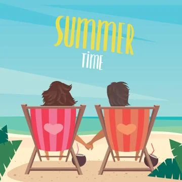 Couple resting on the beach Stock Illustration