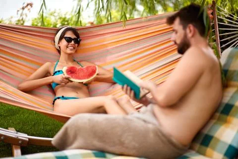 Couple resting on summer Stock Photos