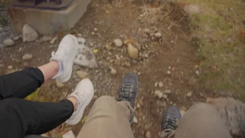 Couple riding a ropeway cable car going up a mountain during hiking trip Stock Footage 340668075