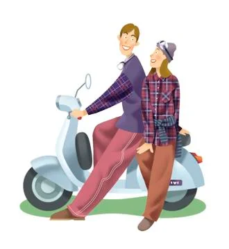 Couple riding a scooter Ilustração Stock