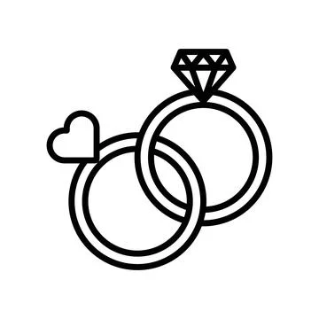 Couple Ring icon linear logo mark in black and white Stock Illustration