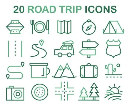 Couple road trip set. Young man and woman going on vacation by a car. Ilustração Stock