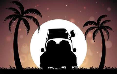 A couple road trip shadow Ilustração Stock