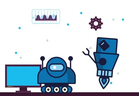 Couple of robots technology with data center icons Illustrazione stock