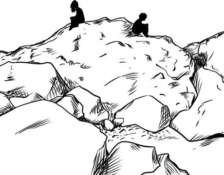 Couple on Rocks Not Talking To Each Other Stock Illustration