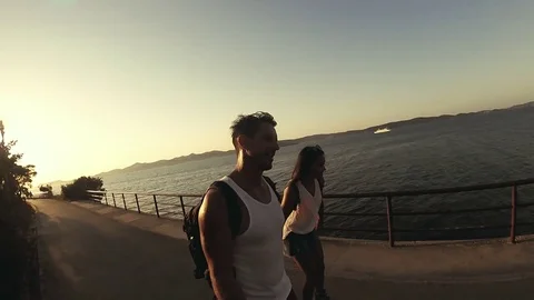 A couple on rollerblades Stock Footage 85099780