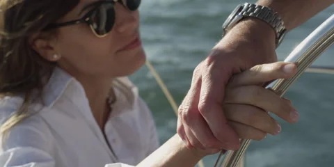 Couple romancing on sailboat Stock Footage 58861522
