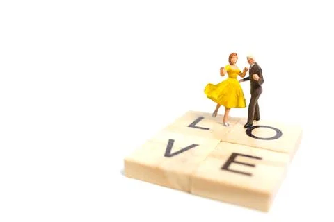 Couple romantic dancing on white background Stock Photos