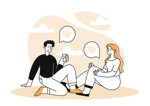 Couple at romantic date vector linear Stock Illustration