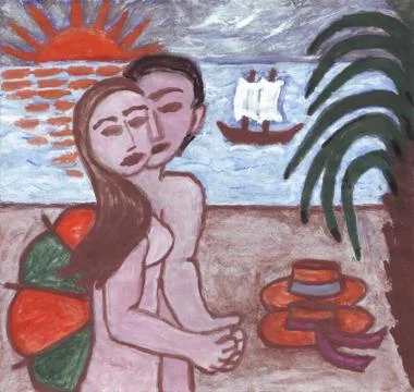 Couple romantic evening beach Stock Illustration