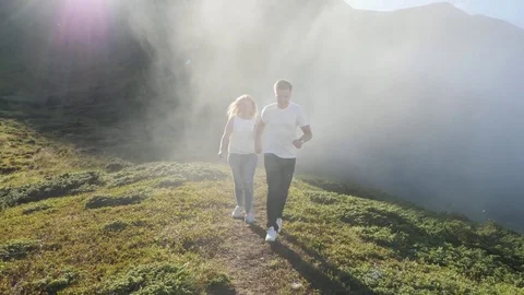 Couple run and having fun, laughing joyful and playful. Stock Footage 81257954