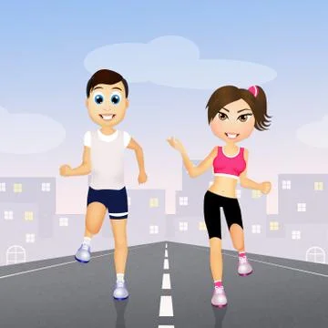 Couple run on the road Ilustração Stock