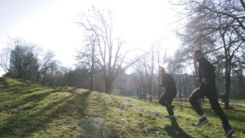 Couple of runners in park Stock Footage 85239091