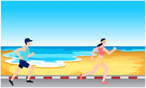 Couple is running on the beach Illustrazione stock