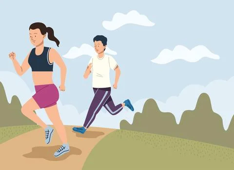 Couple running in the camp Ilustração Stock