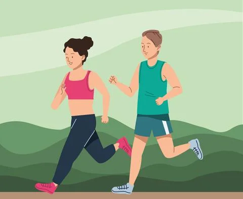 Couple running characters Ilustração Stock