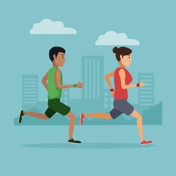 Couple running in the city Ilustração Stock