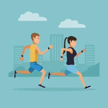 Couple running in the city Ilustração Stock
