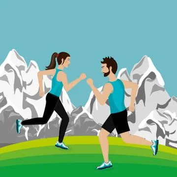 Couple running in the landscape Ilustração Stock