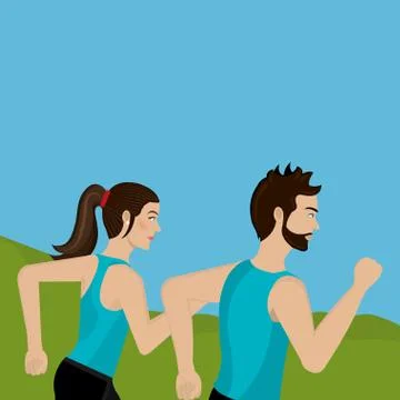 Couple running in the landscape Ilustração Stock
