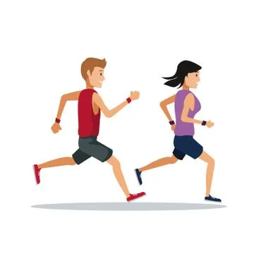 Couple running over white background Ilustração Stock