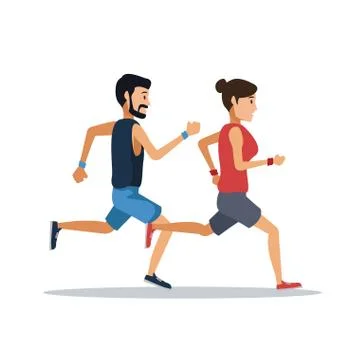 Couple running over white background Ilustração Stock