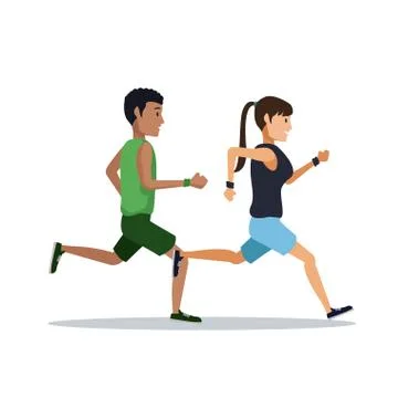Couple running over white background Ilustração Stock