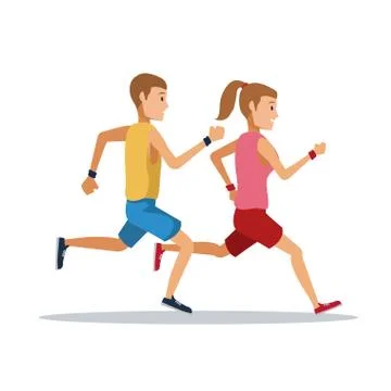 Couple running over white background Ilustração Stock