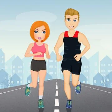 Couple runs Stock Illustration