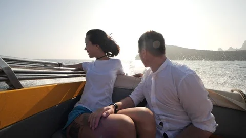 Couple sailing on a boat Stock Footage 103271376