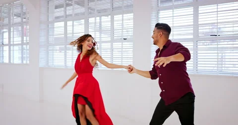 Couple, salsa and dance training in studio for competition or performance Stock Footage 236705206