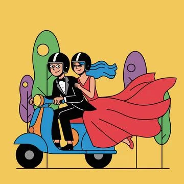 Couple on Scooter 스톡 일러스트