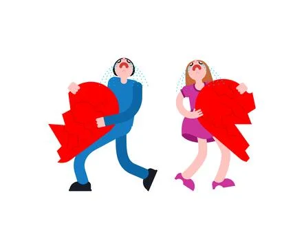 Couple separates with half heart. Broken love. Concept of divorce and separ.. Ilustração Stock