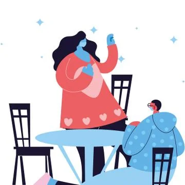 Couple sharing at bar table Stock Illustration